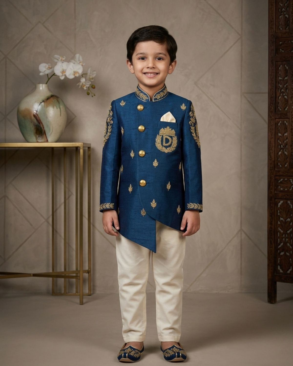 Hand Work Blue Sherwani for Kids Online